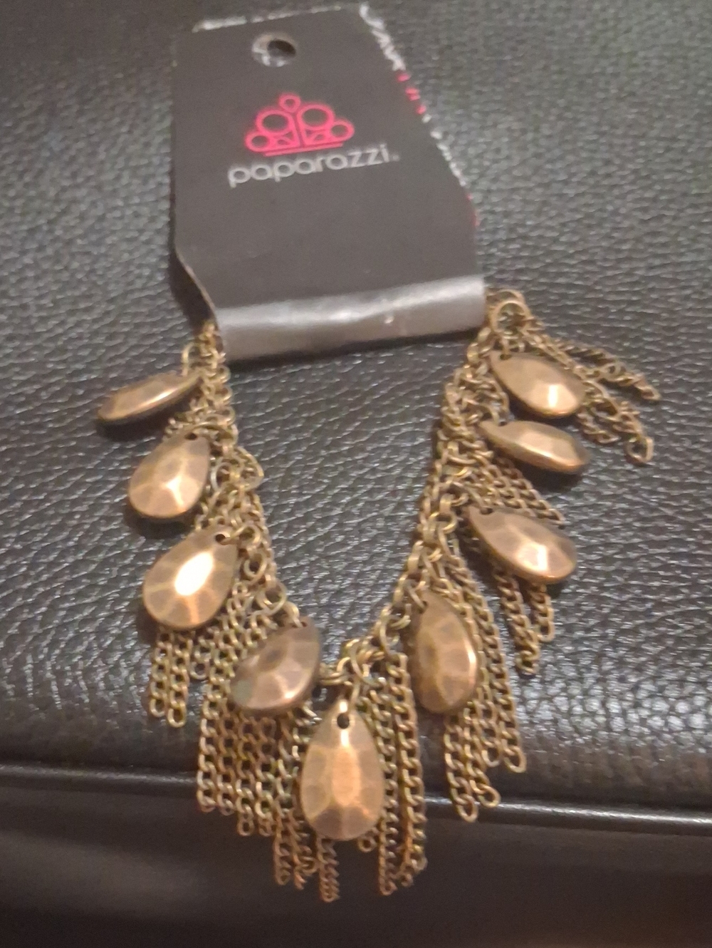 paparazzi Bronze Teardrop Fringe Statement Necklace
